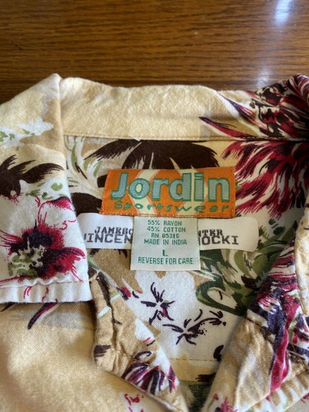 Vintage Jordin Sportswear Hibiscus Tropical Hawaiian Vacation Shirt Sz Lg Palms - Picture 7 of 11